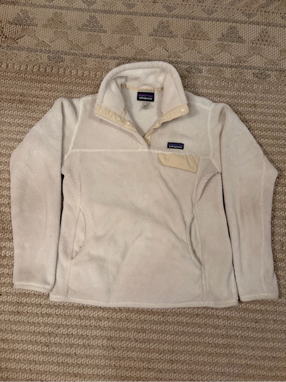 Patagonia Cream Sherpa Fleece Pullover with Logo Patch